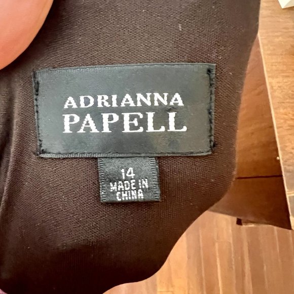 Adrianna Papell Tan Black Print Sleeveless V-Neck Tiered Knee Length Dress Sz 14 - Picture 7 of 9